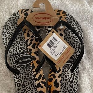 Havaianas Animal Print Flip Flops with Black Straps